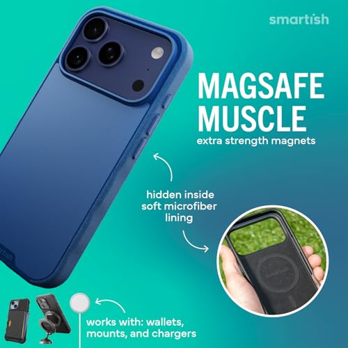 Image of Smartish iPhone 17 Pro MagSafe Case - Gripmunk Magnetic Slim Case [Lightweight + Protective] Thin Grip Cover with Microfiber Lining for Apple iPhone 17 Pro - Blues on The Green