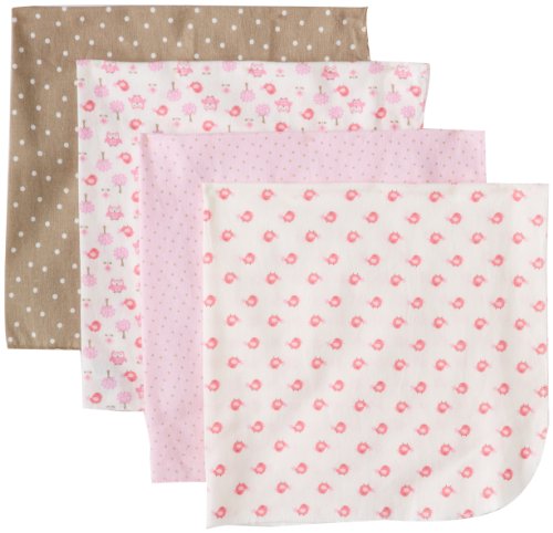 Image of Gerber Baby-Girls Newborn Owl 4 Pack Flannel Receiving Blanket, Owl Pink, One Size