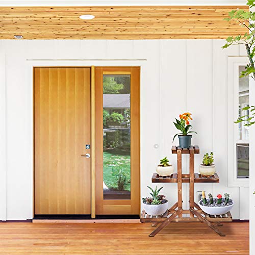 Plant Stand Indoor Outdoor Wooden Flower Display Storage Shelves Rack 3 Tier Ladder Pots Plants Holder for Garden Lawn Patio Office Living Room Balcony Brown