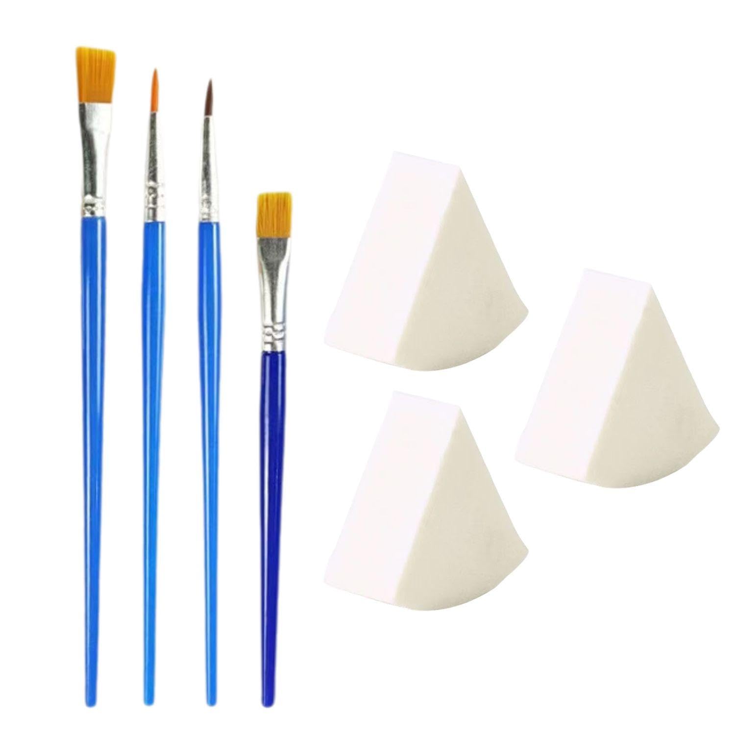 NXPWRC 3Pcs Makeup Sponges, 4Pcs Painting Brushes, Triangular Face Painting Sponge, Makeup Sponge Puff, Face Paint Brush, Body Painting Brush Set, Art Painting Set