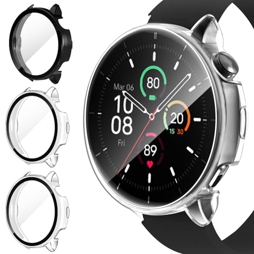 ivoler 3 Stück Hard PC Hülle mit Glas Bildschirmschutz für OnePlus Watch 3 43mm / Oppo Watch X2 Mini, Vollständige Abdeckung Stoßfest Schutzhülle Dünne Kratzfest Hülle, 2 Transparent + 1 Schwarz