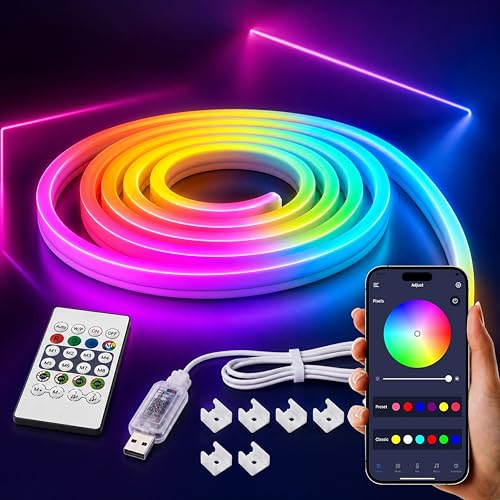 Image of Forus 5M Smart RGB Neon LED Strip Light with App & Remote, Music Sync Rope Light, 16M Colors, RGB IC Strip Lights for Room, Gaming, TV Backlight, Party & Home Decoration, Diwali Decor| 3M Warranty-1Pc