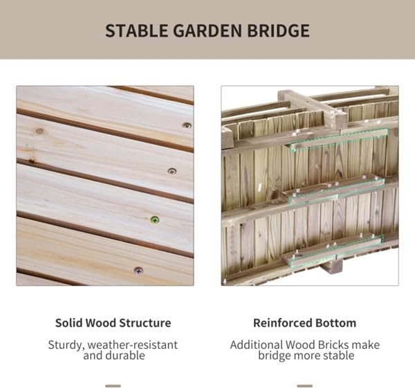 5FT Wooden Garden Bridge, Arc Footbridge Landscaping w/Double Handrails, Decorative Pond Bridge Walkway for Outdoors, Backyard, Stream, Creek (Natural)