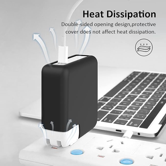 Image of Techmount Silicone Protective Cover with Silver Data Cable Potector Compatible with 29W /30W /35W MacBook Adapter Compatible with MacBook Air M2 M1 13 inch Models A2681 A2337 A2179 2020 (ONLY Cover)