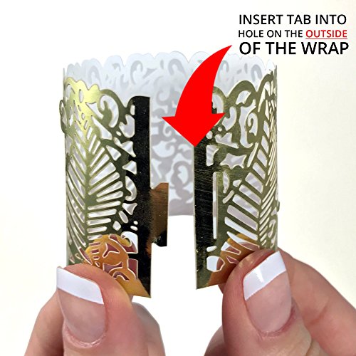 Frux Home and Yard FLAMELESS Tea Light Votive Wraps- 48 Gold Colored Laser Cut Decorative Wraps Flickering LED Battery Tealight Candles (not Included)