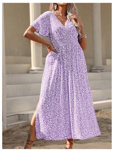 Image of Floerns Women's Plus Size Boho Floral V Neck Short Sleeve A Line Long Dress