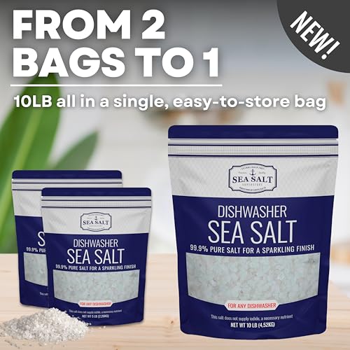 Image of Dishwasher Salt, Natural Water Softener, Food Grade Coarse Sea Salt Compatible with Miele, Thermador, Whirlpool, & Bosch Dishwasher 10 lb