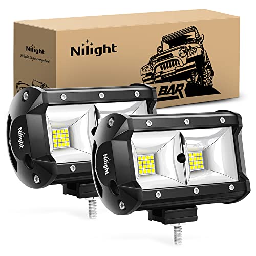 Nilight 2PCS 5Inch 96W Flood LED Light Bar 3600LM Driving Lights Fog Light Led Off Road Lights for Trucks Jeep UTV ATV Marine Boat,2 Years Warranty