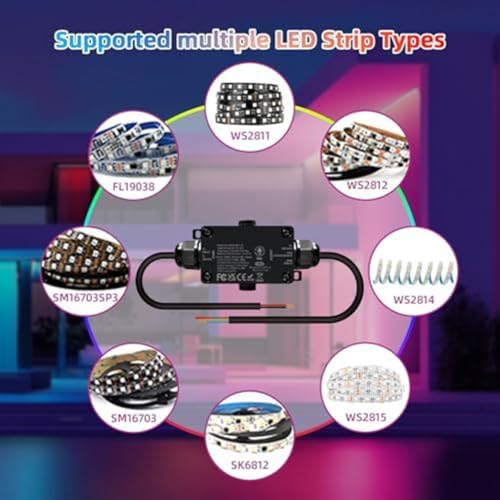 Controlador LED ESP32 con micrófono, impermeable IP65 para tiras WS2811 4