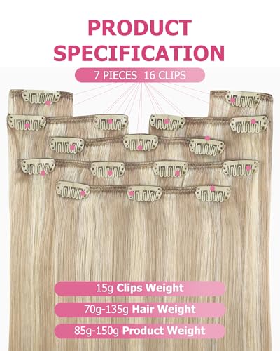 Image of YoungSee Ombre Clip in Hair Extensions, 22 Inch 120g 7pcs Long Hair, Clip in Extensions Real Human Hair, Dark Roots to Golden Brown Mix Platinum Blonde Balayage, Hair Extension Clip ins for Full Head