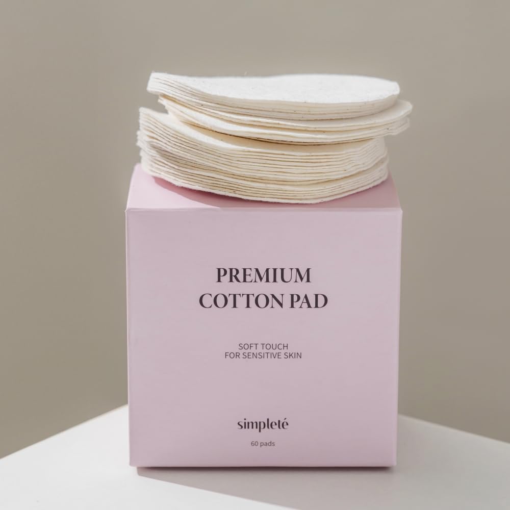 Simplete Unbleached Cotton Pads | DIY Dry Toner Pads, 60 PCS Large Size Exfoliating Soft 100% Pure Cotton | Daily Travel Size Double Sided