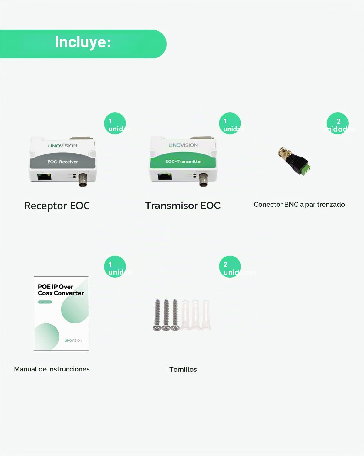 LINOVISION Convertidor PoE/Ethernet sobre coaxial EOC IP sobre coaxial MAX 1000 m de transmisión de energía y Datos a través de Cable coaxial RG59 Regular para actualizar el Sistema de vigilancia