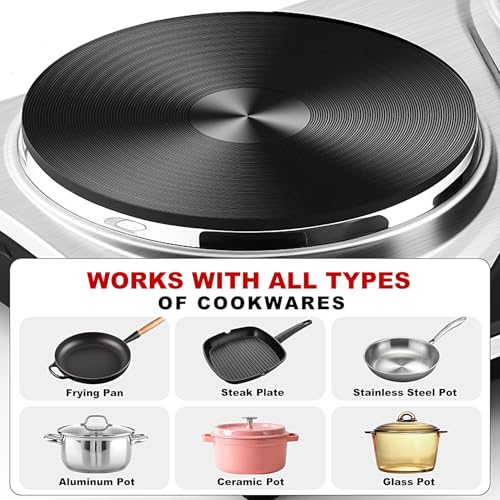 Image of Double Burner, CUSIMAX Electric Hot Plate for Cooking, 1800 Watts Portable Countertop Burner, Cast Iron Hot Plates with Dual Adjustable Temperature, Easy to Clean, Sliver
