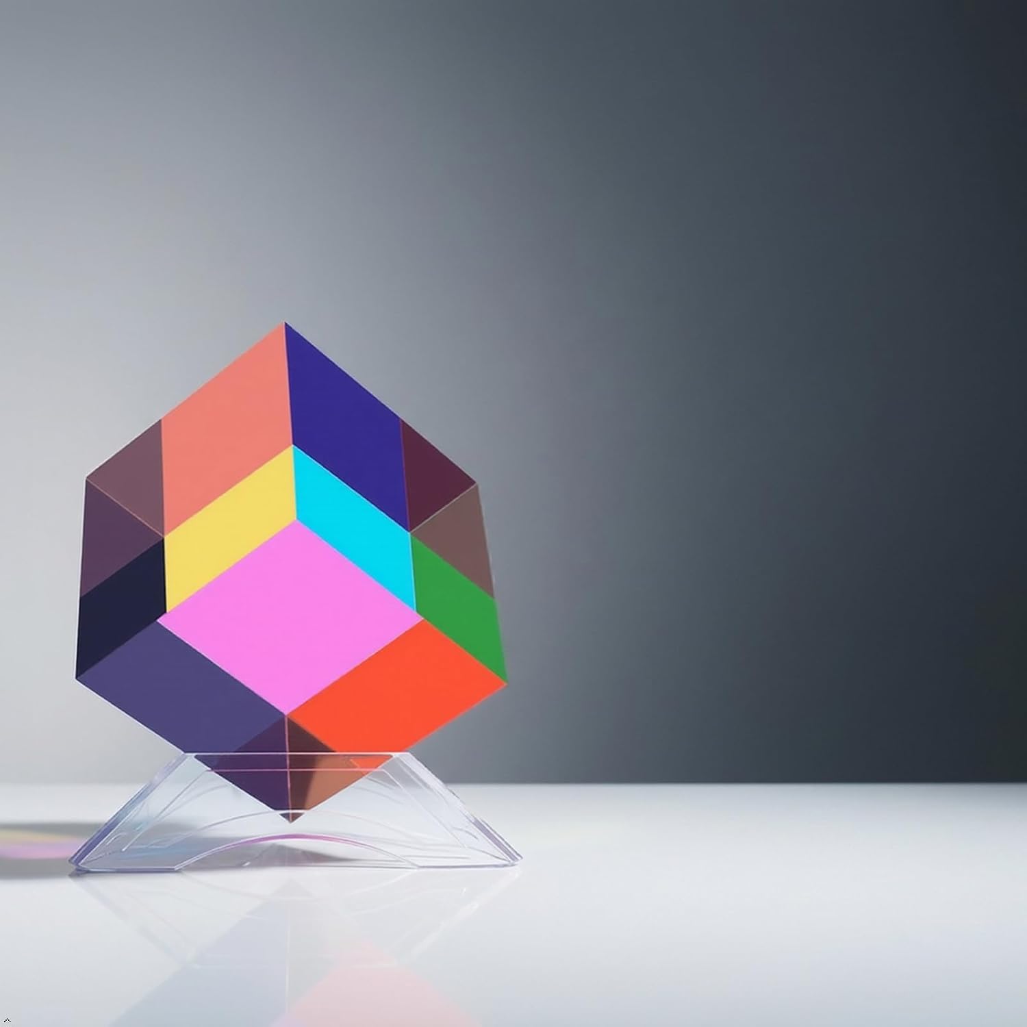 CMY Color Cube 2.0 inch with Stand - Cyan, Magenta & Yellow Subtractive Color Mixing,Crystal Sun Catcher Prism for Home or Desk Decor