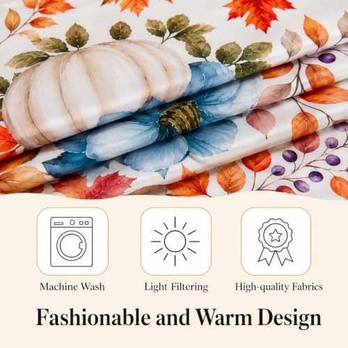 Image of Fall Pumpkin Kitchen Curtains 3 Piece Set Tier Valance