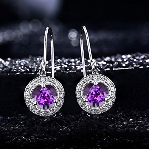 Boucles d'oreilles améthyste ronde triangle argent sterling hypoallergénique - 3
