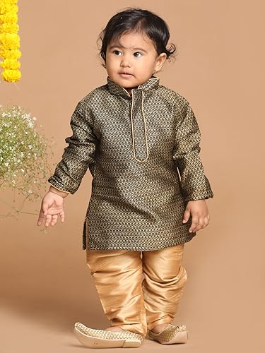 Image of VASTRAMAY Baby Boys Silk Blend Printed Infant Azure and Kurta Pyjama Set