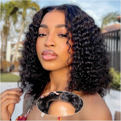 omswet Deep Wave Bob Wig Human Hair 200 Density 5x5