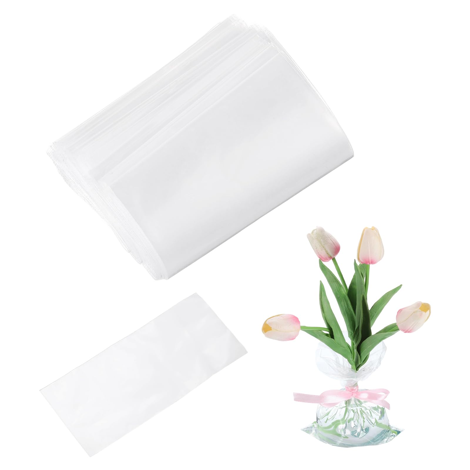 YELARXI Transparent Flower Packaging Bags, Clear Flower Bouquet Water Retention Bag Floral Wrapping Paper Sleeves- Fitting for (Floral Shops/Birthday/Graduation), 5.9 x 2.4 Inch & 50 Pcs