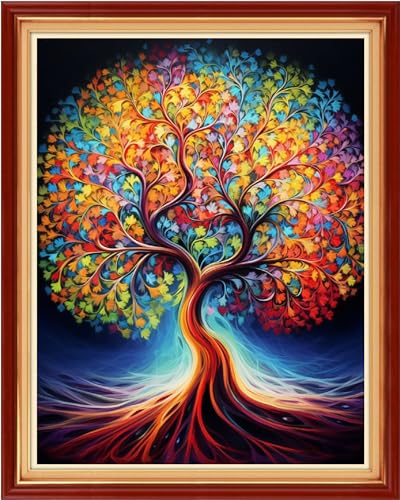 Image of Dimxvean Stamped Cross Stitch Kits,Cross Stitch Kits for Adults Beginners,Embroidery Kits Full Range of Cross Stitch Stamped Kits Needlepoint Kits Cross Stitch Patterns-Magic Tree 16x20 inch