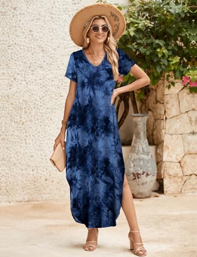 Image of JollieLovin Womens Plus Size Casual Summer Maxi Long Dress Short Sleeve T-Shirt Loose Sun Dress(L-5X)