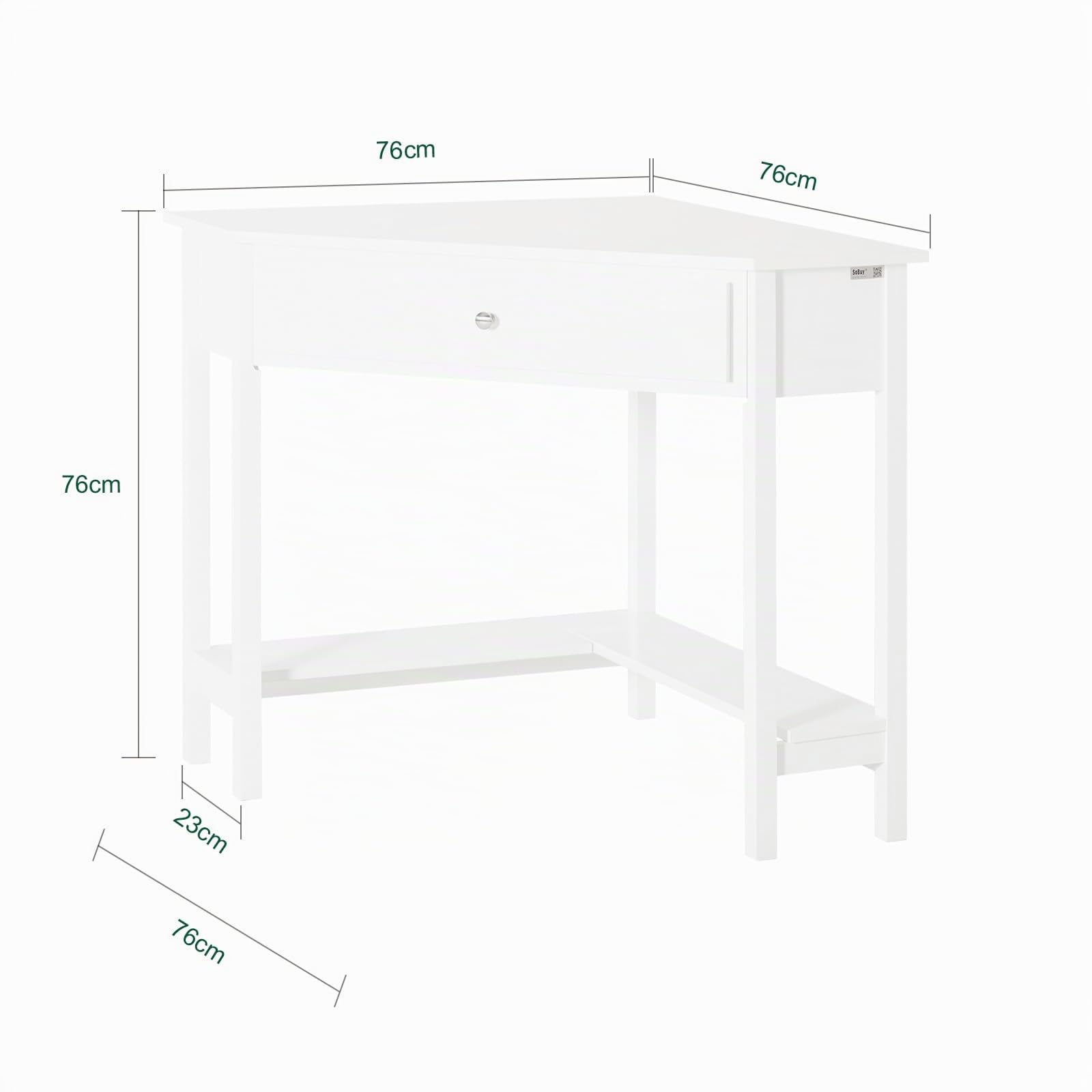 SoBuy Mesa de Ordenador, Mesa de Escritorio con un Cajón, Triangular,Blanco,FWT31-W,ES