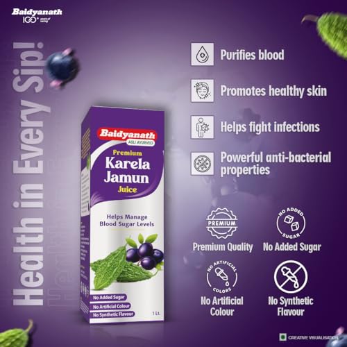 Image of Baidyanath Premium Karela Jamun Juice - 1L | Supports Healthy Blood Sugar Levels Naturally |