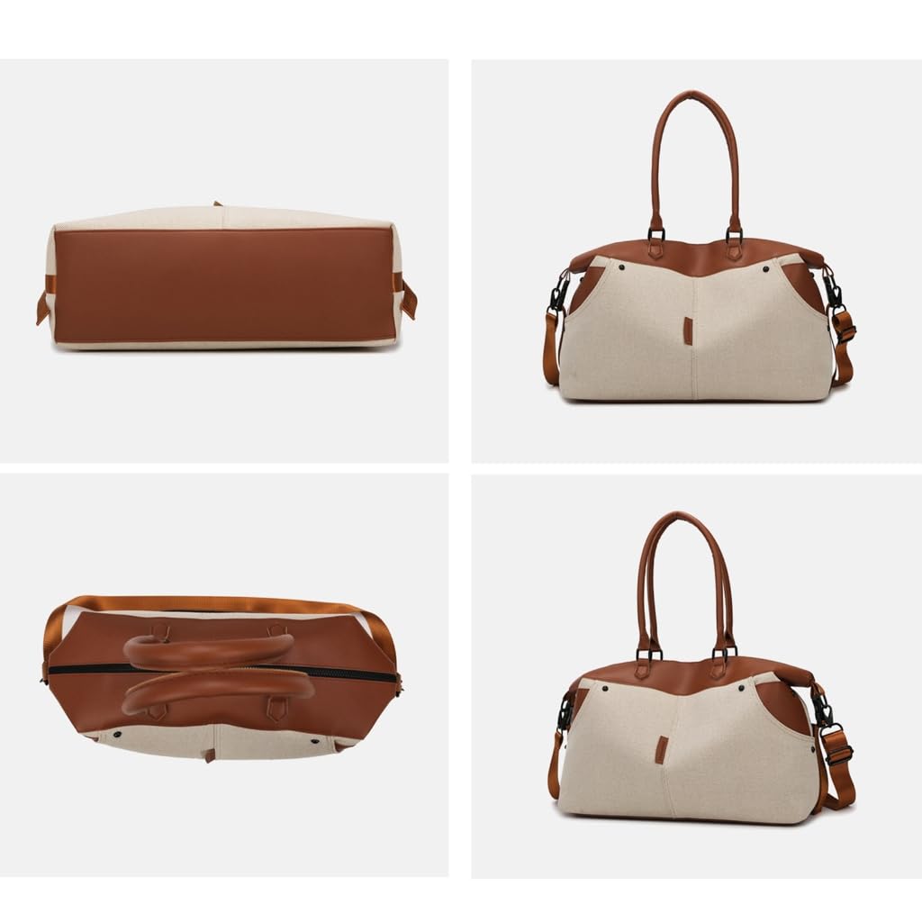 Bolsa de deporte, bolsa de viaje, bolsa de equipaje de gran capacidad, bolsa de entrenamiento de lona, bolsa de noche, bolsa de fin de semana, bolsa de deporte, bolsa de hospital, Brown, 29x14x43cm