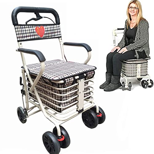 6 Räder Einkaufswagen für ältere Menschen, faltbar, tragbar, mit Handbremse und Griff, kann ältere Menschen und Kinder tragen bis zu 120 kg Cover