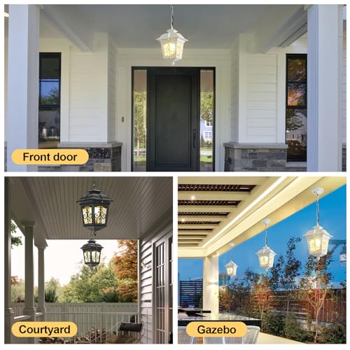 White Outdoor Pendant Light for Foyer Porch Patio Entryway Entrance, Large Aluminum Waterproof Exterior Hanging Lantern Light Outside Chandelier Light with Adjustable Chain(1 Pack)