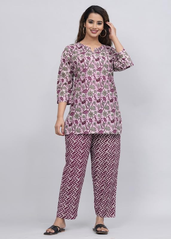 Image of 100% Cotton Printed Night Suit for Women's Shirt and Pyjama Sleep wear Set for Womens and Girls