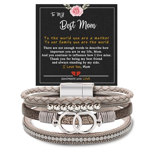 Btysun Bracelets for Women,Stocking Stuffers for Teens Birthday Gifts for Mom Inspirational Gift for Women Mother's Day Daughter Wrap Bracelet Sister Friend Teen Girl Gifts Leather Layered Jewelry Valentines Gift for Her