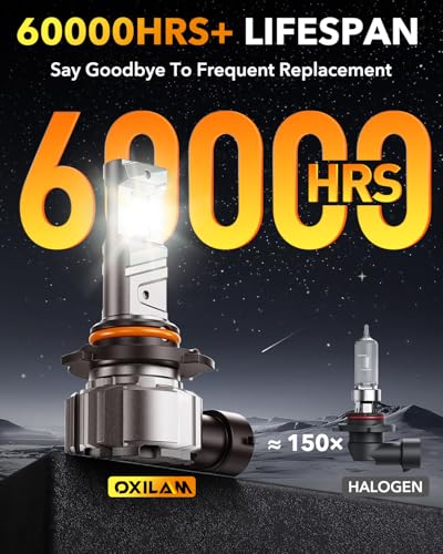 Image of OXILAM 9006 /HB4 Fog LED Light Bulb, 900% Brighter 6500K Cool White, Anti-Flicker, 60,000Hrs Lifespan, 9006 LED Light Compatible with Cars Trucks SUVs, Pack of 2
