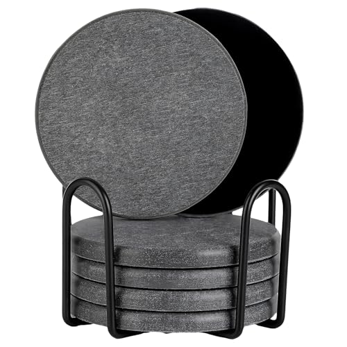 Azhou 4" Absorbent Coasters Set of 6, Not Easily Stained, Soft Velvet Base, Grey Stone Coasters for Drinks, Home Decor Living Room Azhou 4" Absorbent Coasters Set of 6, Not Easily Stained, Soft Velvet Base, Grey Stone Coasters for Drinks, Home Decor Living Room