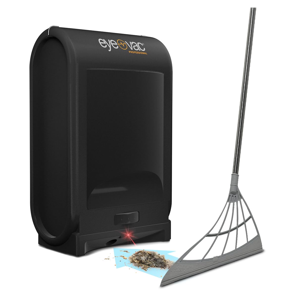 EyeVac Pro & Squeegee Broom Bundle - Touchless Vacuum Automatic Dustpan - Squeegee Multisurface Sweeping - Great for Salon Pet Hair Dirt, Corded Canister Vacuum, Bagless, 1400 Watt (Black w/Broom)