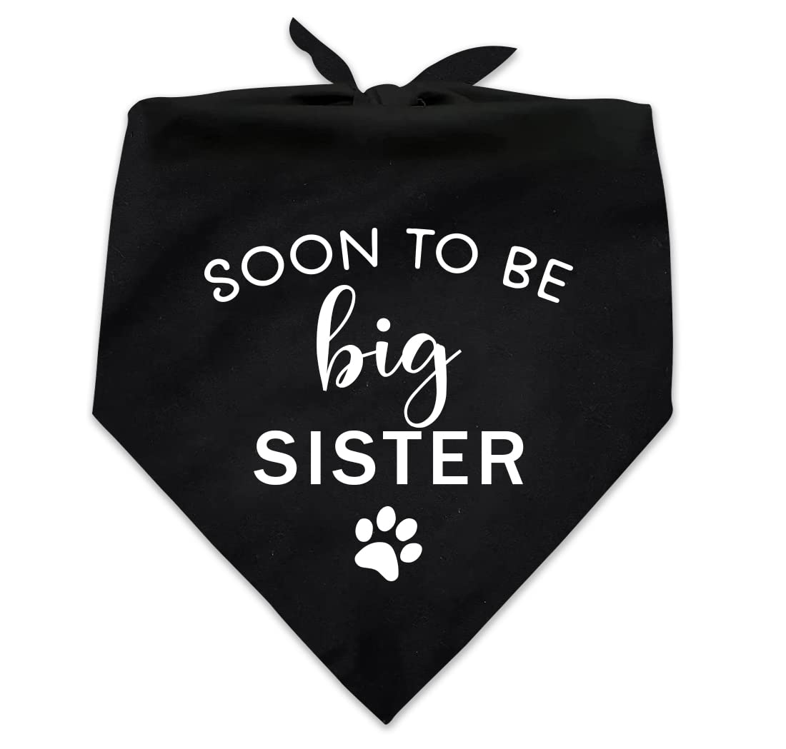 Funny Soon to Be Big Sister Black Cotton Pet Bandana, Gender Revealing Photo Prop Dog Bibs Accessories for Birthday Weddin...