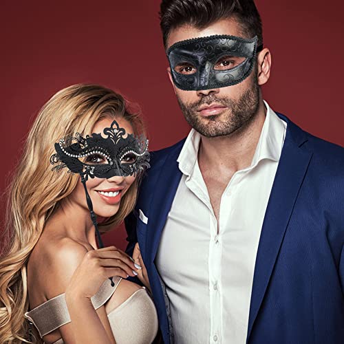 Coddsmz Couple Masquerade Mask With Holding Stick Venetian Halloween Costume Mask Mardi Gras Mask Cosplay Party Costume Mask #TOP1