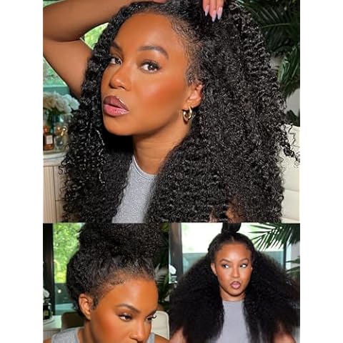 Julia Hair Bye Bye Knots 4C Kinky Curly Glueless Natural Hair Wig 7x5 Pre Cut HD Lace Front Kinky Edges Hairline Wig Pre Bleached Pre Plucked Virgin Hair with Baby Hair for Black Women 22 Inch Cover