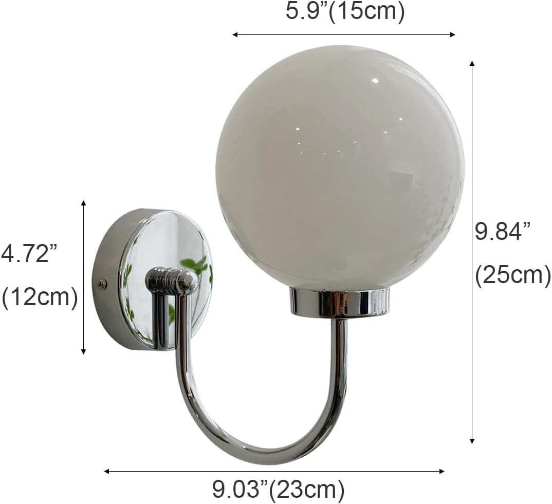 Modern Home Decoration Antique Wall Sconce Milk Glass Ball Mid Century Modern Wall Light Gold Farmhouse Bedroom Wall Mounted Lamp Chrome Bathroom Vanity Lighting for Bedroom Bedside