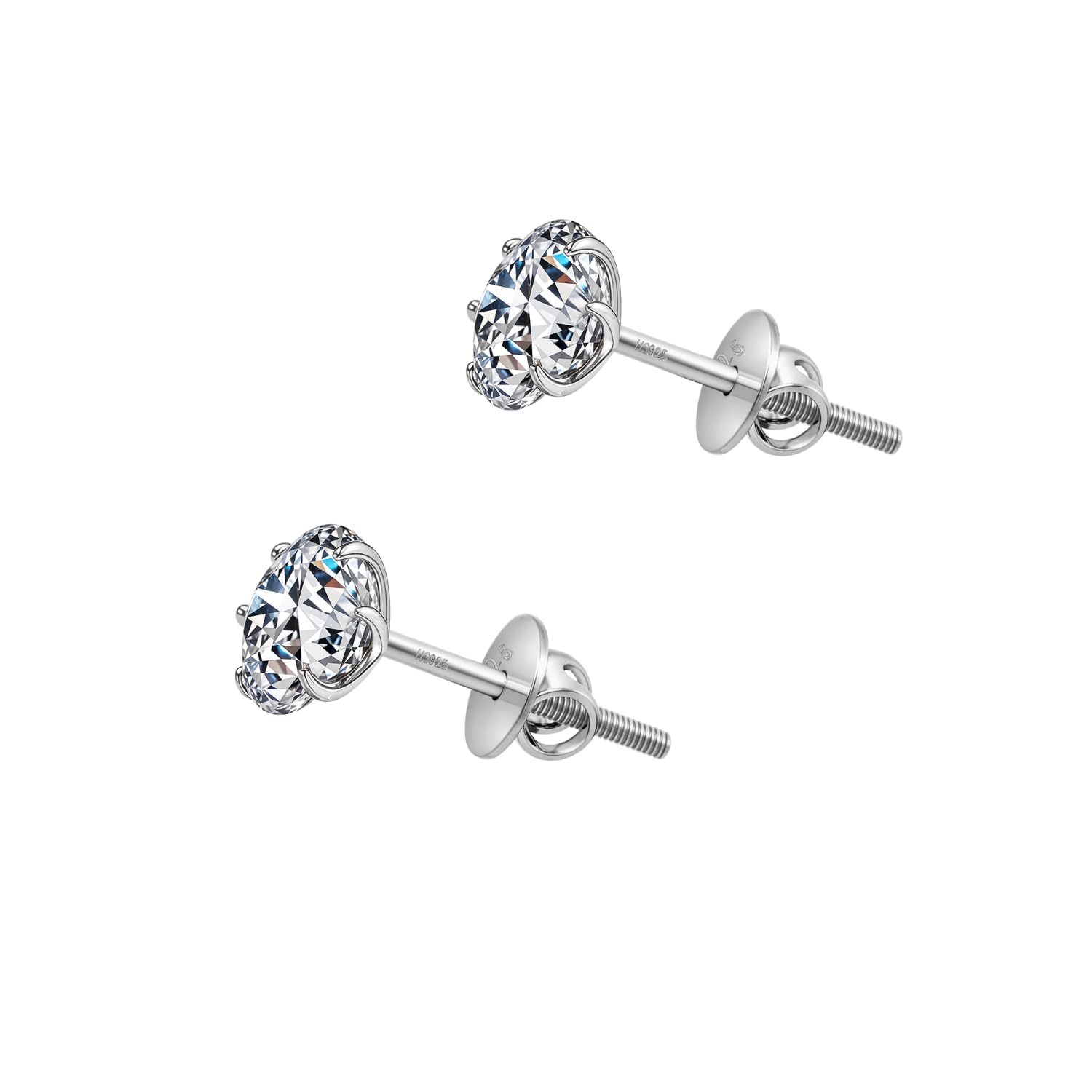 925 Silver Solitaire Screwback Stud Earrings | 92.5 Sterling Silver & Round Brilliant Cubic Zirconia Tops for Men Women