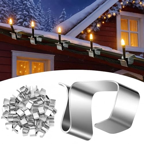 Christmas Light Gutter Clips for Outdoor Hanging, Metal Gutter Hooks for Holiday String Lights and Rope Lamps 100 Pcs - Abvian