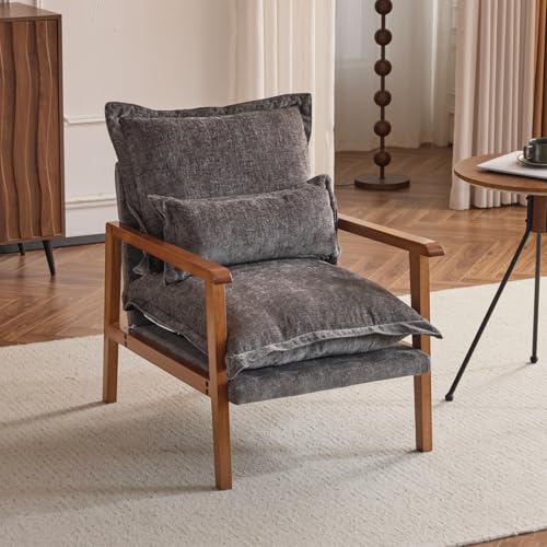 Sillón Chenille Gris con Diseño Fruncido miniatura 1