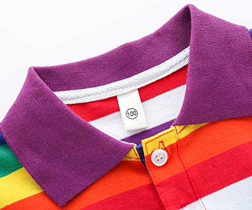 Camisetas Polo Mardonskey Meninos de Manga Comprida de Algodão Listrado para Crianças, Polo Rainbow/