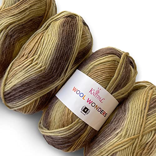 Image of Wool Wonders Yarn for Crocheting, 4-Pack (640Yds / 400G), Free Patterns - Wool Yarn for Knitting - Aran /Heavy #4 Medium Worsted Weight - Chocolate Almond