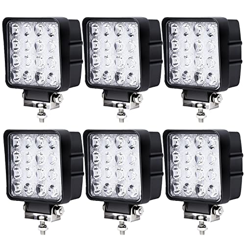 Lospitch Faro da lavoro a LED, rettangolare, 12 Volt, 24 V, 48 W, per trattore, camion, fuoristrada, SUV, ATV, fari di retromarcia, IP67, impermeabile (6 pezzi)