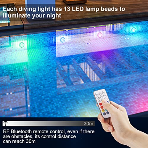 Innedu Luce LED Sommergibile, 16 Colori Luci a Sommergibili Impermeabile, 13 Perline LED, Telecomando RF, Luci per Laghetto per Giardino, Piscina, SPA, Acquario, Decorazioni per la casa(1Pcs) - Image 7