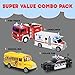 TeganPlay 4 Pack Ambulance, Fire Engine Truck, School Bus, Police Car Toy, Vehicles Toy Set Toddlers Cars | Friction Powered with Realistic Lights and Sounds