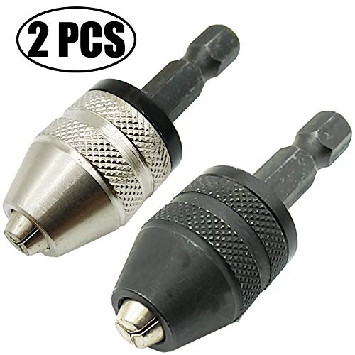 TIHOOD 2PCS 0.3-3.6mm Keyless Drill Chuck Conversion Tool, Keyless Conversion Chuck Adapter,1/4-Inch Hex