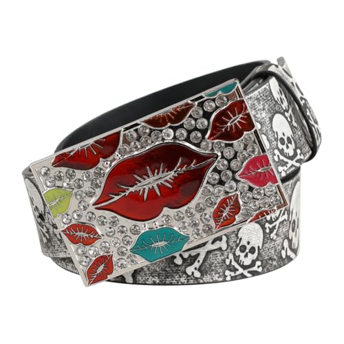 Western Personalized Belt for Men Women Bling Rhineston Buckle Fashion Punk Belts for Jeans Pants Dress,Gray,120CM/47.3''