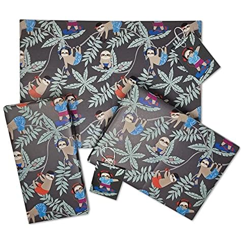 SLOTH GIFT WRAPPING PAPER - 2 Large Sheets - 2 Gift Tags | Premium | Kids | Gamer | Birthday Gift Wrap | Sloth Inspired | Sloth Gift | Crafting | Scrapbooking | Boys | By Printykins Cover